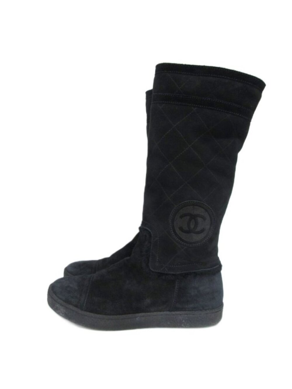 Chanel Quilted Mouton Long Boots Coco Mark Leather 35 Black - Picture 3 of 9